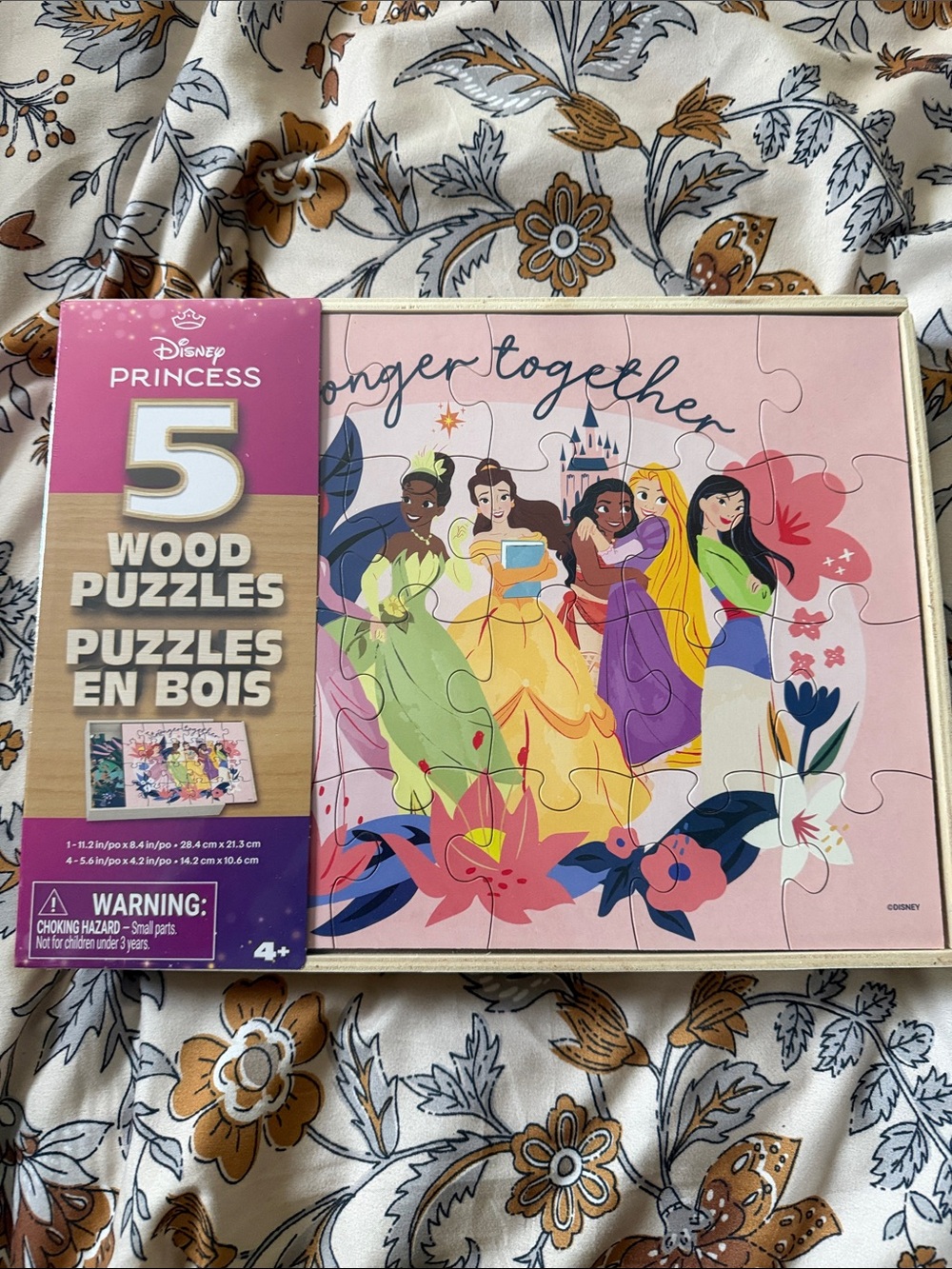Brand NewDisney Princess 5-Pack Wood Puzzles – Pink, Yellow, Green, Purple, Blue